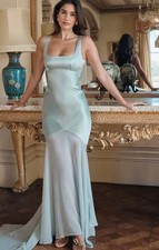 House of CB Vittoria pistachio chiffon floor length gown maxi dress Sz XS