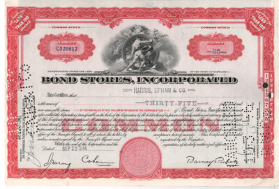 Bond Stores, Inc - Original Stock Certificate - 1946 - C020017