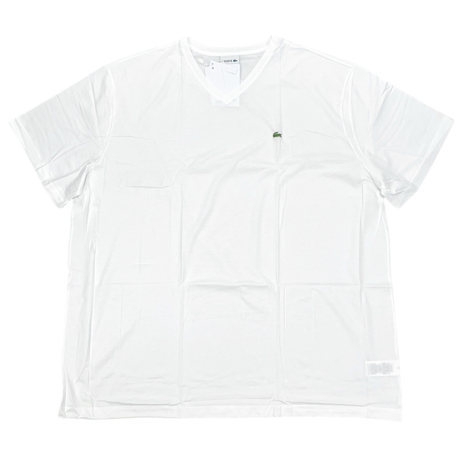 Мужская хлопковая футболка Lacoste Big & Tall Pima с V-образным вырезом белого цвета TH7512-001