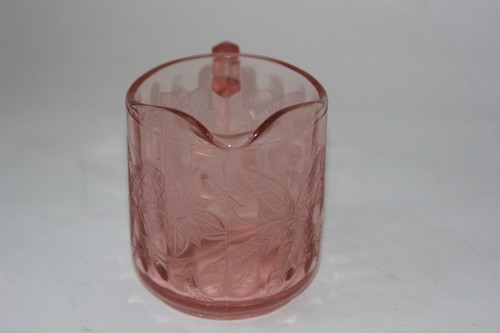 Vtg Pink Depression Glass Creamer Pitcher Jeannette Floral Poinsettia Pattern - Picture 3 of 11