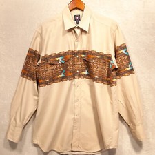 Panhandle Slim Mens L/S Pearl Snap Button Shirt Sz.L/Beige/Aztec Native Print