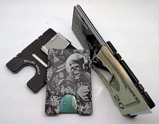 Gambler Skull, Billet Aluminum Wallet/Credit Card Holder, RFID Protection, Black