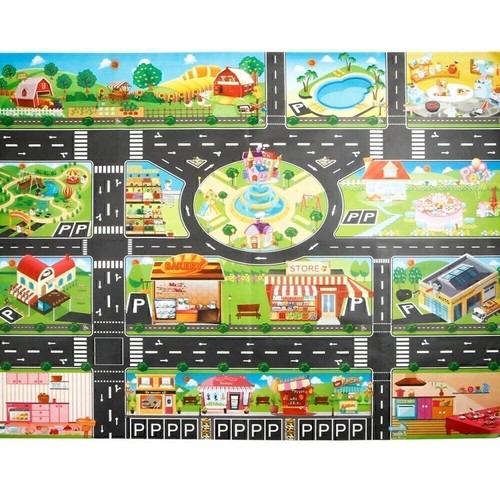 Kinderteppich Doppelseitig Straßenteppich Spielteppich Spielmatte Auto Straße. - Bild 10 von 12