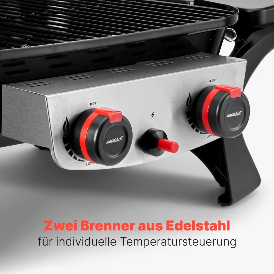 ProfiCook Tisch-Gasgrill PC-GG 1261, 2 Heizzonen+2 Brenner, 42x36 cm Grillfläche - Bild 3 von 4