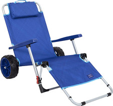 Beach Chaise Lounge Reclining Chair Foldable Integrated Wagon Pull Cart Storage