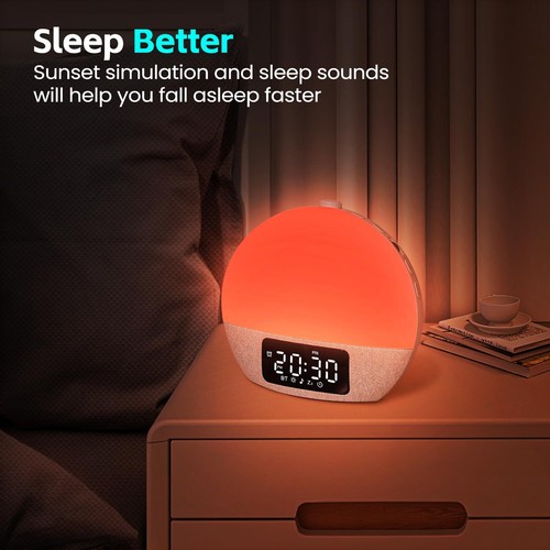 Sunrise Alarm Clock with Dual Alarms Warm Light Sleep Sounds Bluetooth 5.3 - Picture 4 of 6