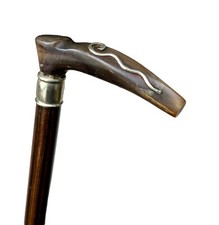 Vintage Antique 19C Child Silver Inlay Mother Of Pearl Fancy Walking Stick Cane