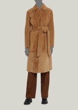 $4995 Vince Women's Brown Shearling Long Belted Coat Jacket Size L