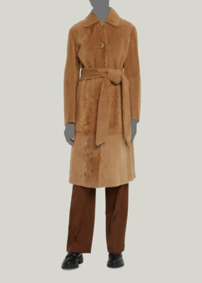 $4995 Vince Women's Brown Shearling Long Belted Coat Jacket Size L