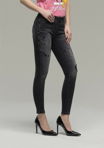JEANS DONNA FRACOMINA IN DENIM NERO CON STRASS PERSONAGGI DISNEY | eBay