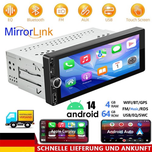 64G 6.86" Autoradio Apple Carplay 1 DIN Android 14 GPS Navi USB WiFi RDS BT Sat
