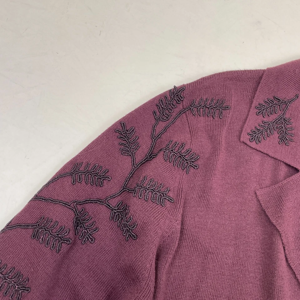 Country Casuals Cardigan Medium Purple Womens Wool Blend Embroidered - Image 4 of 4