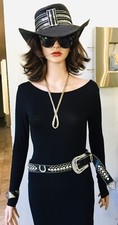 Rhinestone Cowgirl Black leather Belt with 3 Rhinestone horseshoes S/M
