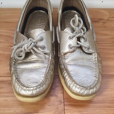 Womens Sperry Top Sider Gold Metallic 9294455 Leather Lace Up Boat Shoe Size 7.5