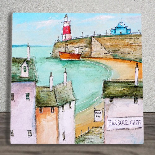 Opera d'arte Harbour Cafe di Mark Lambert stampata su piastrelle in ceramica - Foto 1 di 5