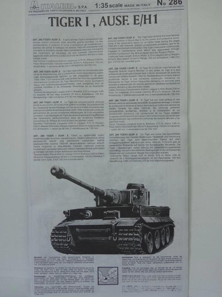 ITALERI KIT 1/35 COD. 286 - GERMAN TIGER I AUSF. E / H1 - INTEGRO - COME NUOVO - Immagine 4 di 4
