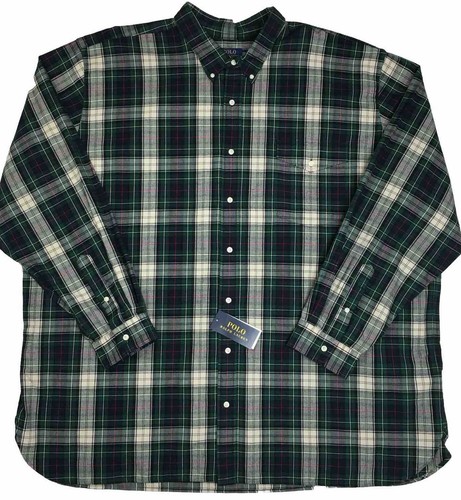 Camisa Oxford Polo Ralph Lauren Bolsillo Clásica Mangas Largas a Cuadros Tartán 4XB NUEVA - Imagen 3 de 7