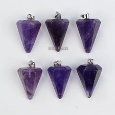 6pcs/lot Natural Amethyst Stone Gemstone Hexagonal Pyramid Pendulum Pendant Bead