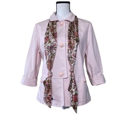 VTG Talbots Size 8 Pink Blazer Combo Silk Scarf Pocket Jacket Preppy Modest