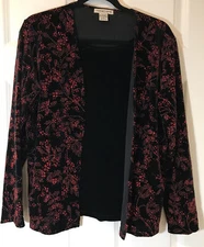 Vintage Notations Women’s Blouse Jacket Black Red Beaded Velvet Size Medium