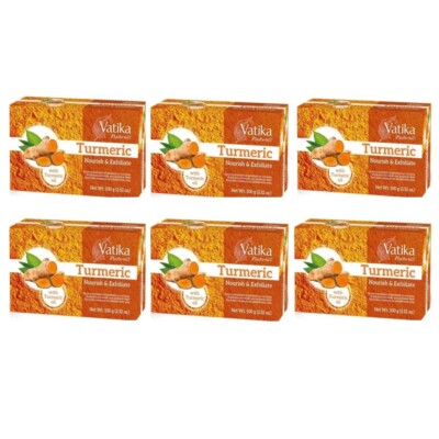 6 x Vatika Turmeric Soap | Nourish & Exfoliate 100g Each | With Turmeric Oil