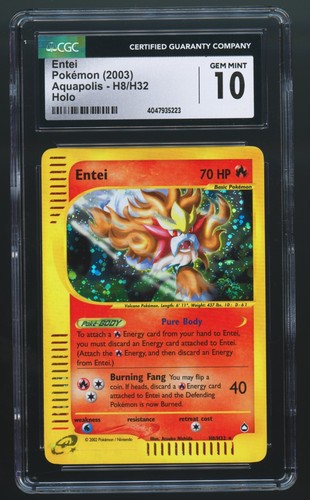 CGC 10 GEM MINT Entei 2003 Aquapolis H8/H32 Population 12 Graded Pokemon Card