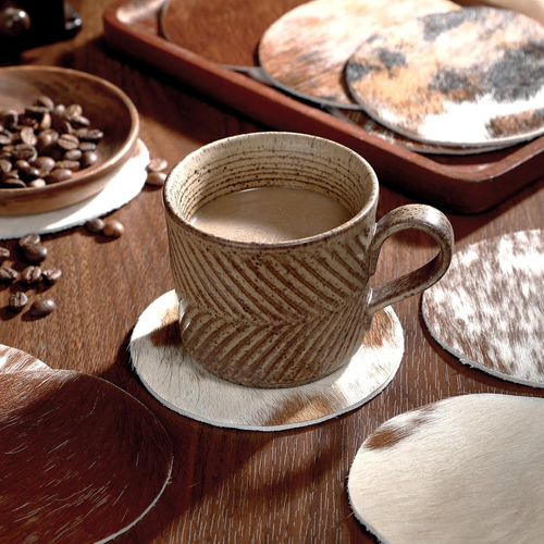 Hushee 12 Pcs Cowhide Coasters round Natural Leather Cowhide Drink Coasters for - Picture 3 of 12