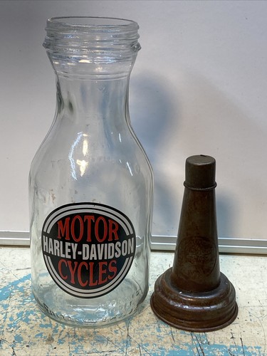 Harley Davidson Motor Oil Bottle Spout Cap Glass Vintage Style Gas Station - Picture 5 of 7
