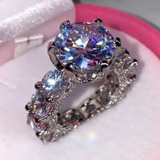6.70TWC Round Moissanite Eternity Style engagement Ring 14K White Gold Plated