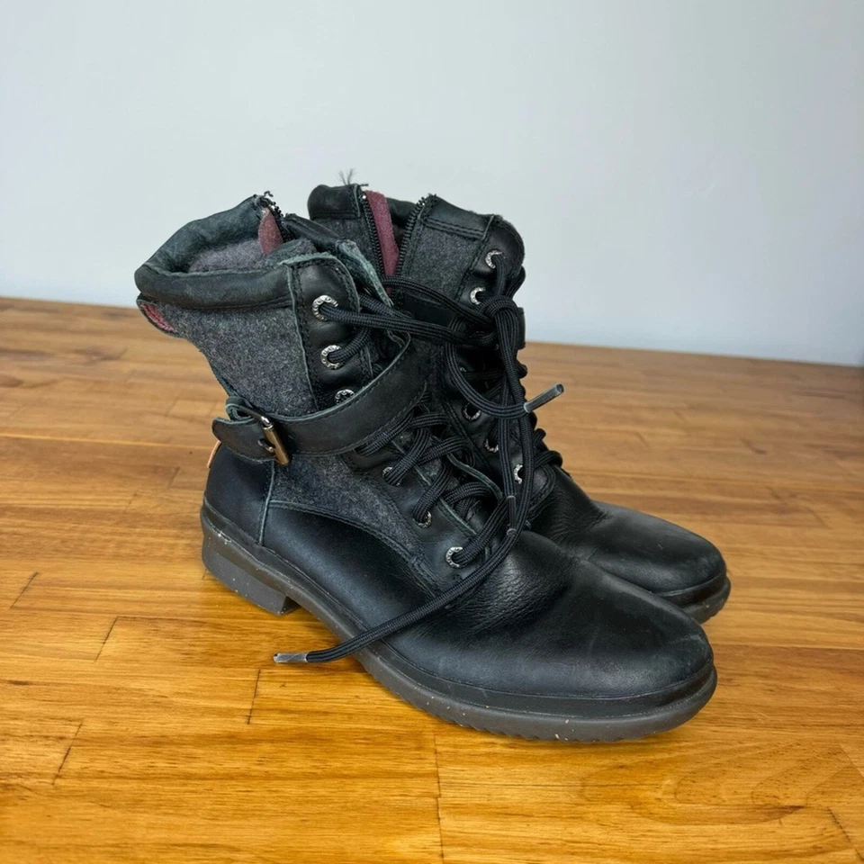 Botas de combate UGG Kesey de cuero negro con cremallera lateral con cordones talla 6,5 Foto 2 de 4