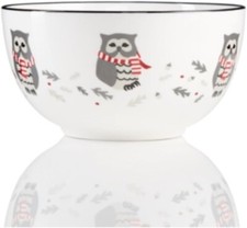 Martha Stewart Collection Pups & Plaids Christmas Owl Cereal Bowls Set of 4 NEW!
