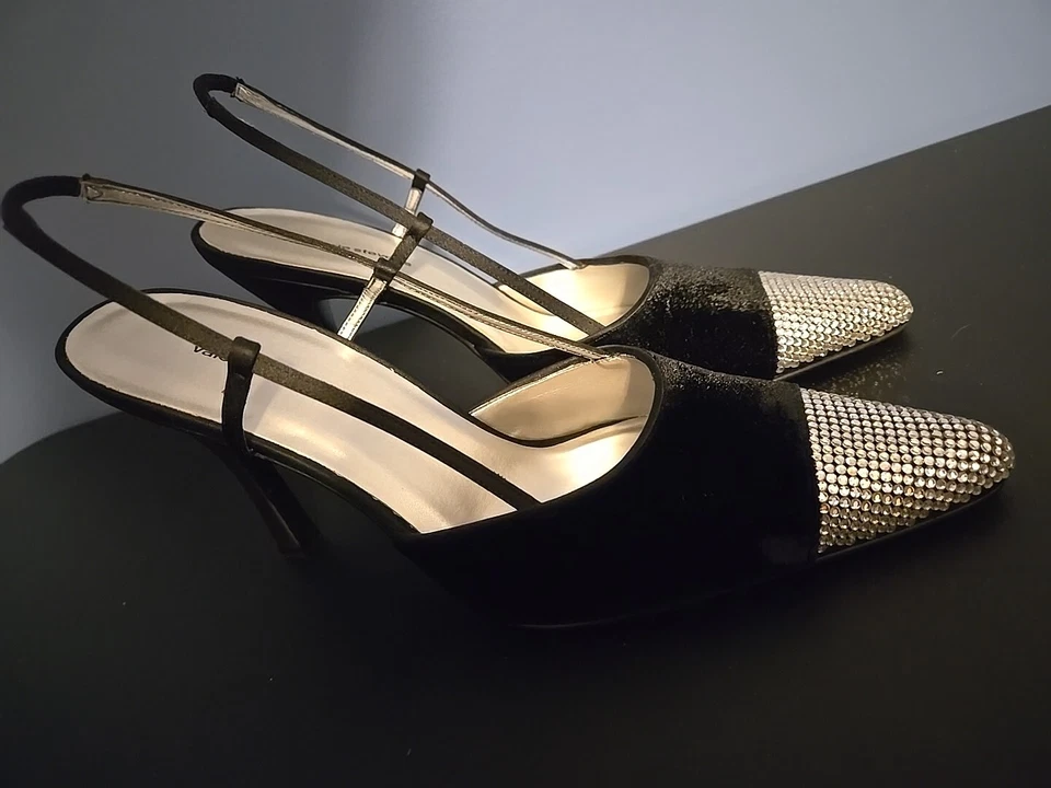 Zapatos Valerie Stevens Tacones Altos Terciopelo Negro con Estrás Talla 8 Para Mujer Foto 4 de 4