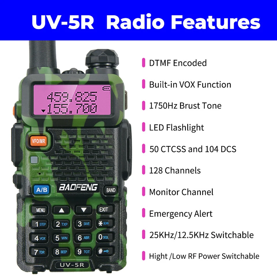2x BAOFENG UV-5R UHF/VHF Walkie Talkie Long Range Two Way Ham Radio FM 5W 128CH - Image 4 of 4