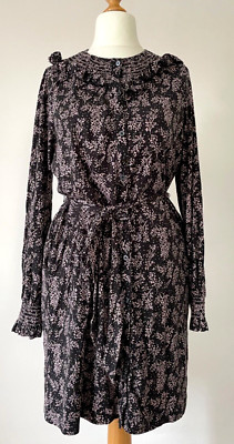 Boden Kleid Damen Jersey geknöpft Blumen gerafft Rüschen Langarm - 18