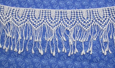 Venice Lace Fringe 2 7/8'' (73mm) Droplets Bright White 3 Yards sewing trim