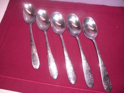 Set Of 5 Cambridge Stainless Butterfly & Scrolls Oval Place Soup Spoons 8 In GH3