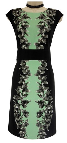 Black Green Floral Print Sheath Dress Size 12 Spring Summer Office Career Classy