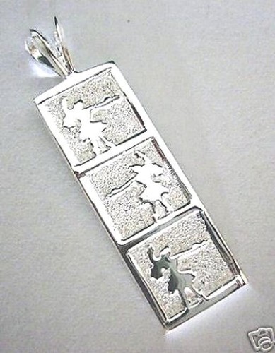 12MM SOLID 925 STERLING SILVER HAWAIIAN 3 HULA GIRL DANCER VERTICAL BAR PENDANT