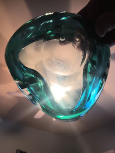 Vintage Murano STYLE Art Deco Blue Green Glass Mid-century Thick Curved Decor - Picture 18 of 18