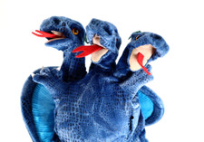 Folkmanis 3 Headed Dragon Hand Puppet 5 Finger Blue 10" Fairy Tale Play Theater