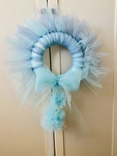 ghirlanda Fiocco Nascita maschio tulle fuoriporta Celeste Personalizzabile