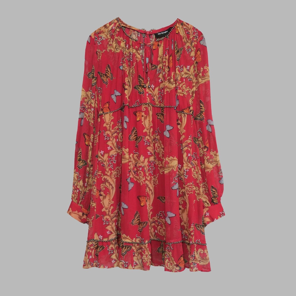 the kooples red silk dress The Kooples Neck-Tie Silk Dress with Ruffle Details UFO No More