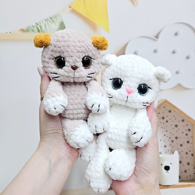 Handmade Crochet Cat Plush Toy Amigurumi Cute Kitten Gift Small Doll 9 inch