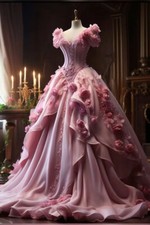 Fantasy Victorian Prom Dress Peach Pink Sheath Romantic Floral Long Medieval
