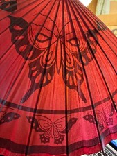 Exquisite Butterfly Bamboo  Rice Paper 1900s Asian-Style Red Parasol Umbrella