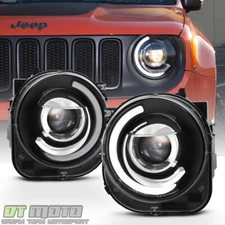 Blk 2015-2018 Jeep Renegade LED DRL Tube Mono-Eye Projector Headlights Headlamps