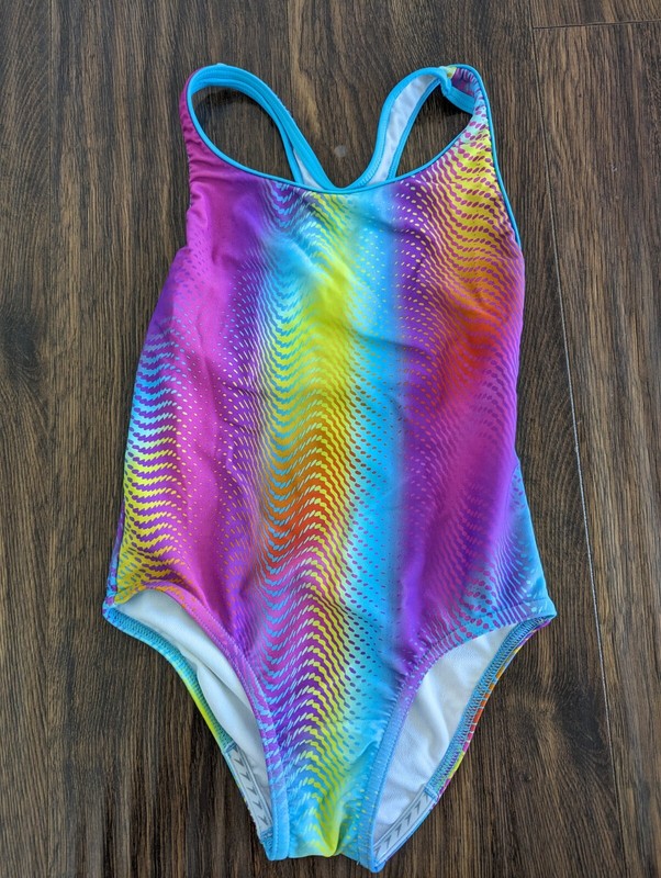 Size 7 Speedo One Piece Pink Blue Yellow Sports Swimsuit Swim Suit
