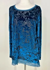 Simply Vera Wang Burnt Velvet Long Sleeve Women’s Top Size XL-Blue Velvet Sheer,