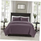 Quebec Quilt Set - Luxurious Damask Stitching King/Cal King Purple Coverlet