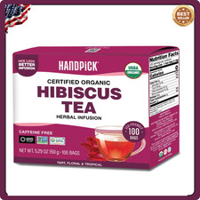 HANDPICK, Organic Hibiscus Tea Bags 100 Tea Bags  Caffeine Free100 Natural